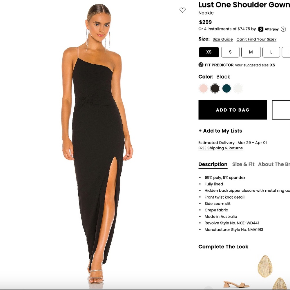 Nookie Lust One Shoulder Gown Size XS Black Side Slit Max Dress Zip Back Sexy - Picture 4 of 4